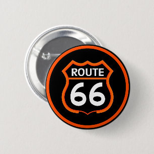 Route 66 Classic Shield Orange-Schwarzer Knopf Button