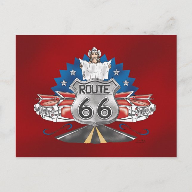 Route 66 Cowgirl Postkarte (Vorderseite)