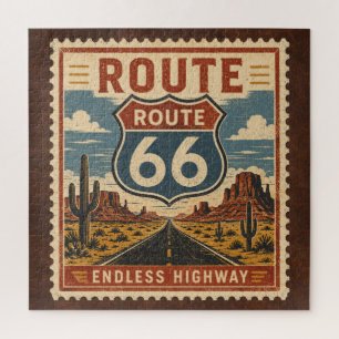 Route 66 Endloser Highway Vintage-Postleitsure  Puzzle