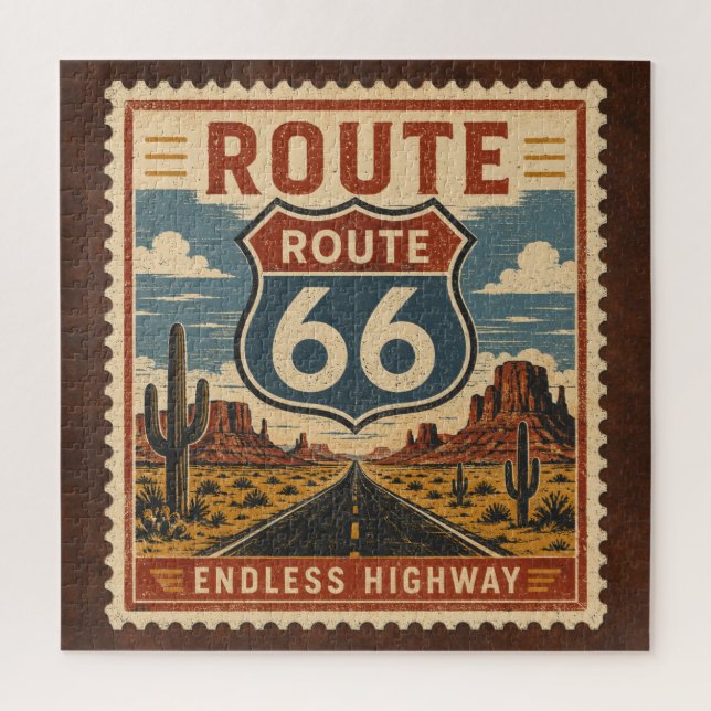Route 66 Endloser Highway Vintage-Postleitsure  Puzzle (Vertikal)