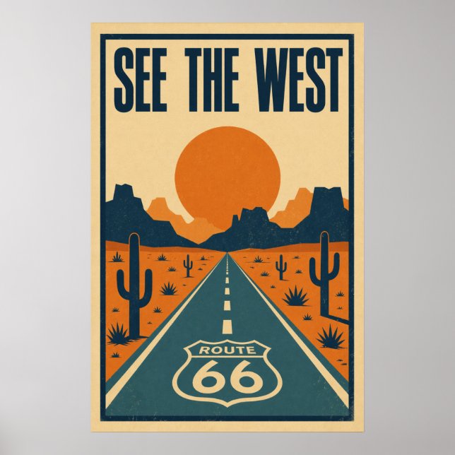 Route 66 Erlebe den Westen Litho Poster (Vorne)