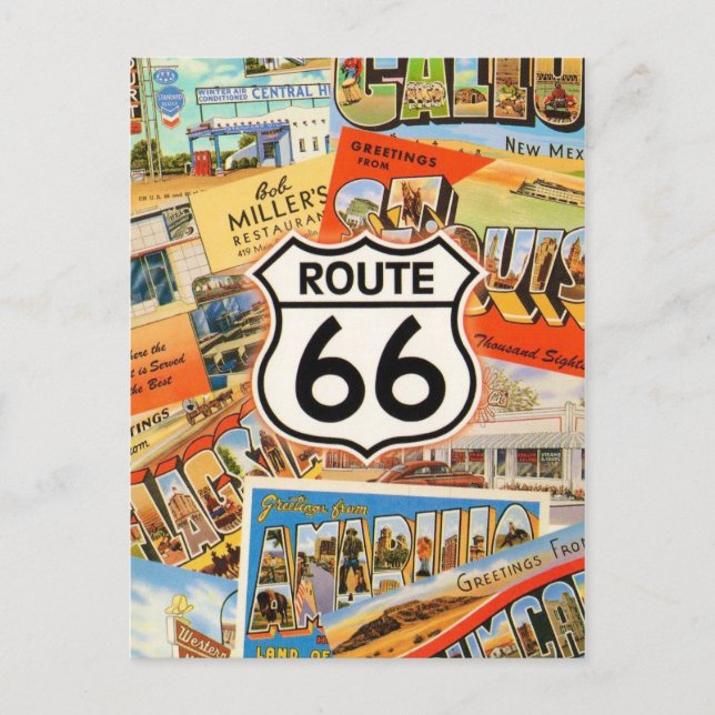 Route 66 Farbige Postkarte (Vorderseite)