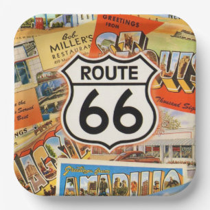 Route 66 Farbige Postkarte Pappteller