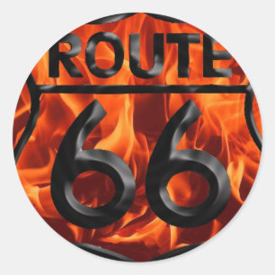 Route 66 Feuer 1 Runder Aufkleber