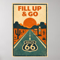 Route 66 Fill Up & Go Wüstenlithografie