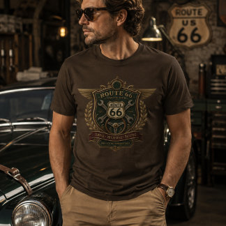 Route 66 Garage Club Vintage Crest Emblem T-Shirt