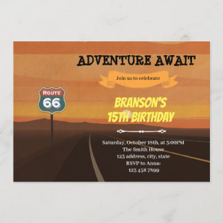 Route 66 Geburtstagsthema Einladung