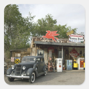 Route 66 General Store & Gas Station Quadratischer Aufkleber