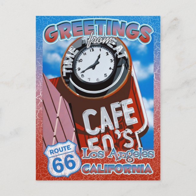 Route 66 Greetings Los Angeles Postcard Postkarte (Vorderseite)