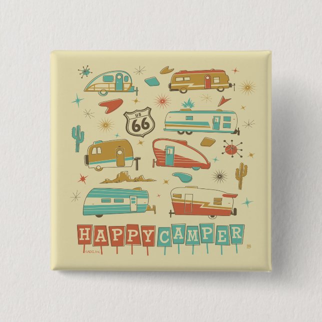 Route 66 Happy Camper Button (Vorderseite)