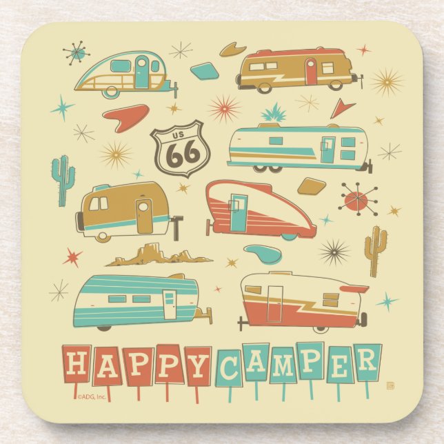 Route 66 Happy Camper Getränkeuntersetzer (Vorderseite)