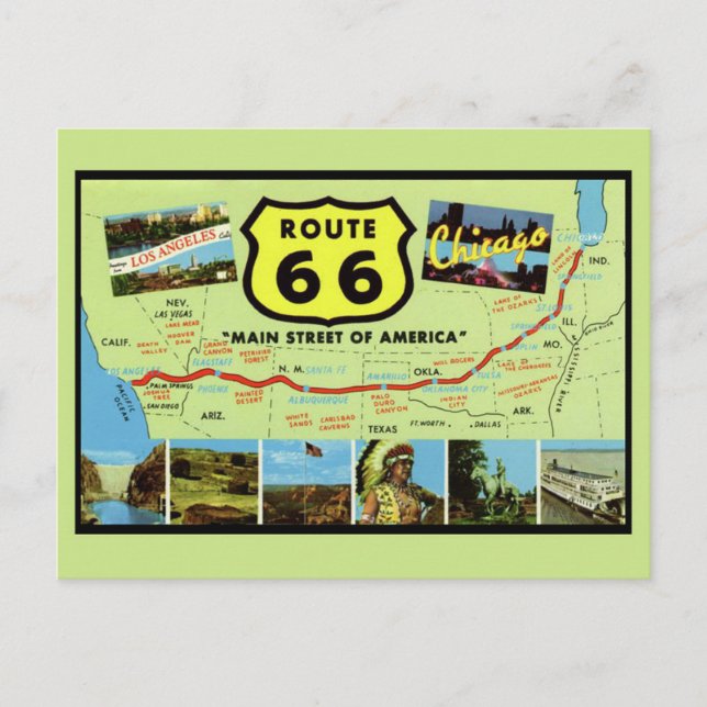 Route 66 Hauptstraße von Amerika Postkarte (Vorderseite)