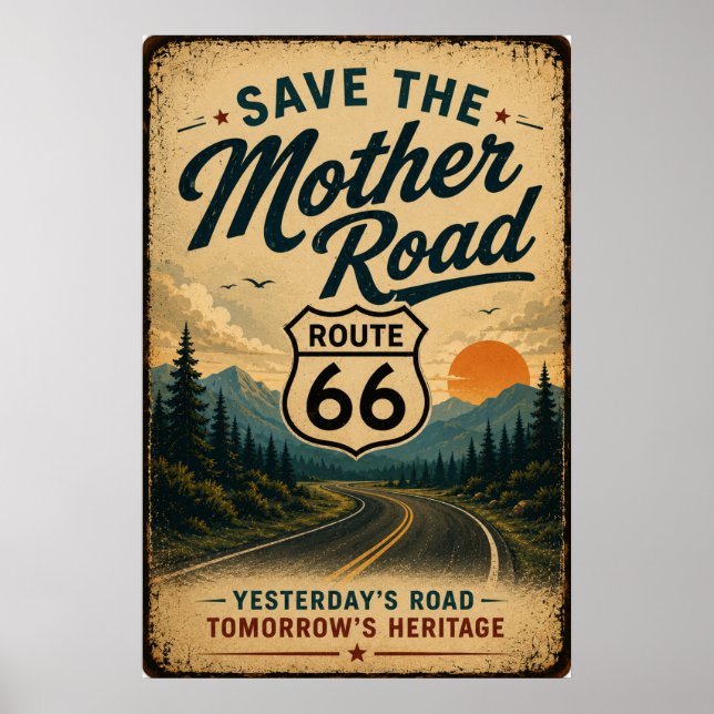 Route 66 Heritage Roadside Preservation Kunst Poster (Vorne)