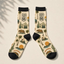 Route 66 Kalifornien Bär Wüsten Retro Reise Kunst Socken