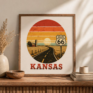 Route 66 Kansas Farm Sonnenuntergang Highway Poster
