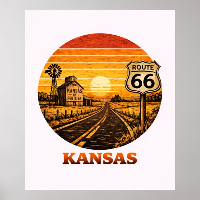 Route 66 Kansas Sonnenblumen-Staat Poster (Vorne)