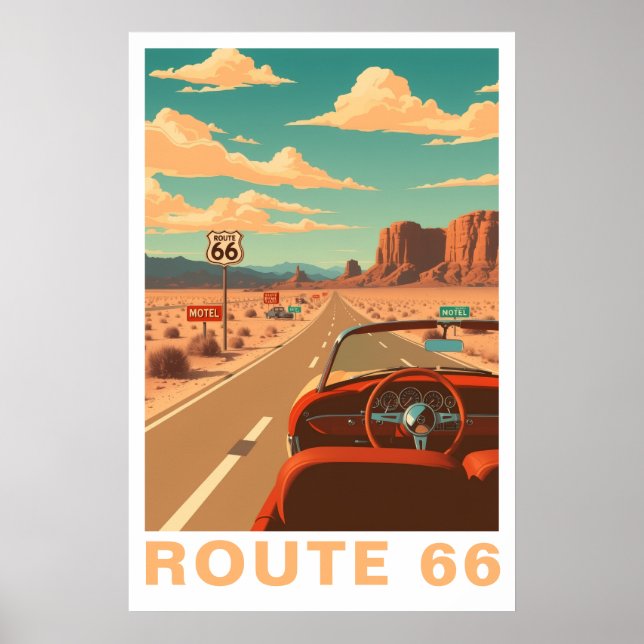 Route 66 Klassische Reise Kunst Poster (Vorne)