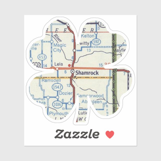 Route 66 Kleeblatt Texas Karte Aufkleber (Blatt)