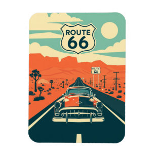Route 66 Kontrast Design mit klassischem Auto Magnet