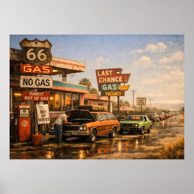 Route 66 Letzte Tankstelle Poster (Vorne)