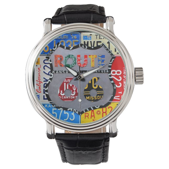 Route 66 Lizenzschild Art Black Wrist Watch Armbanduhr (Vorderseite)