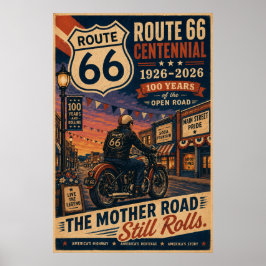 Route 66 Main Street Motorrad Centennial Kunst Poster