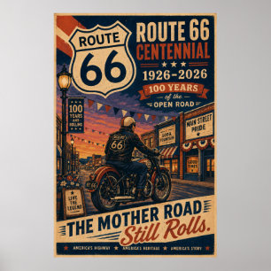 Route 66 Main Street Motorrad Centennial Kunst Poster
