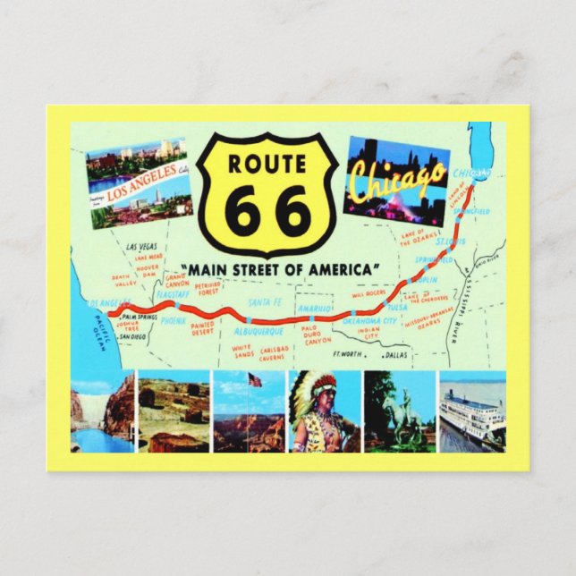 Route 66 Main Street of America Vintag Postkarte (Vorderseite)