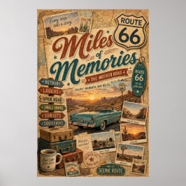 Route 66 Meilen Erinnerungen Road Trip Collage Dek Poster