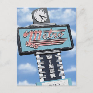 Route 66 Metro Diner Retro-Neon-Schild Postkarte