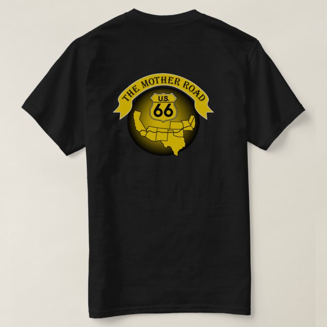 Route 66 Mother Road Mens T - Shirt Gold/Schwarz (Design Rückseite)