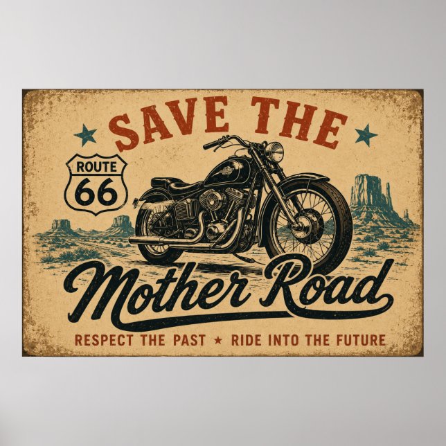 Route 66 Motorrad-Legende Poster (Vorne)