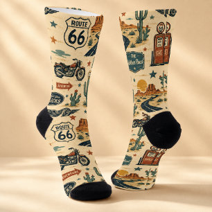 Route 66 Motorrad Tankstellen Roadtrip Stil Socken