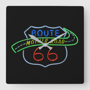 Route 66, Mutterstrasse, Neon-Zeichen Quadratische Wanduhr