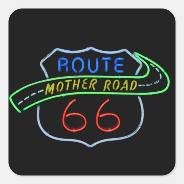 Route 66, Mutterstrasse, Neon-Zeichen Quadratischer Aufkleber (Vorderseite)