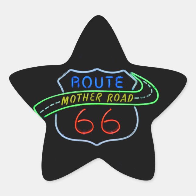 Route 66, Mutterstrasse, Neon-Zeichen Stern-Aufkleber (Vorderseite)
