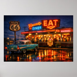 Route 66 Neon-Diner-Nächte Poster