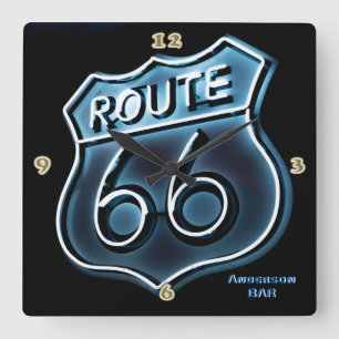 ROUTE 66 Neon-Licht-Style personalisierte Wanduhr