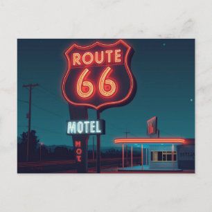 Route 66 Neon-Motel Nacht-Reise-Kunst Feiertagspostkarte