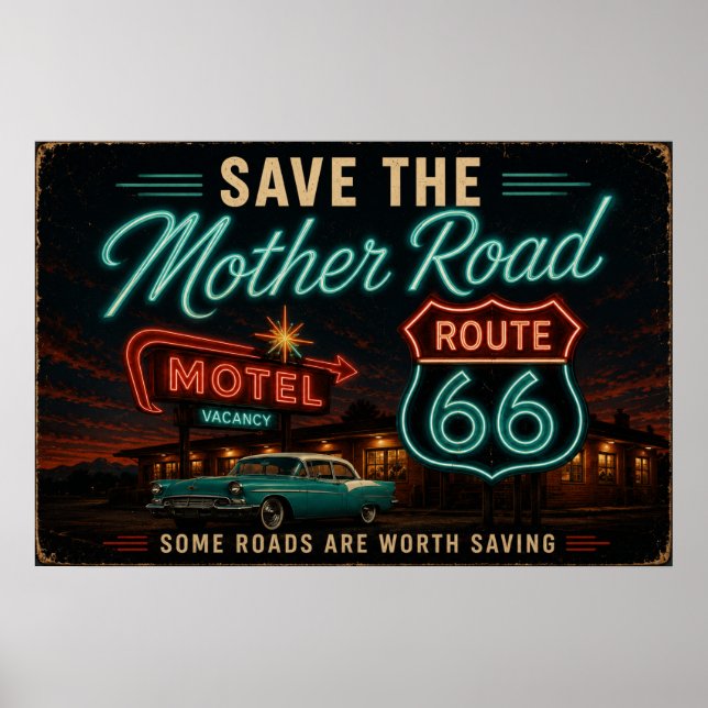 Route 66 Neon-Motel-Nächte Poster (Vorne)