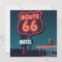 Route 66 Neon Motel Night Travel Art Feiertagskarte