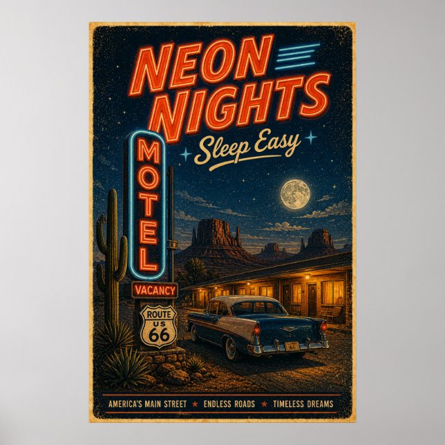 Route 66 Neon-Motel-Träume Poster (Vorne)