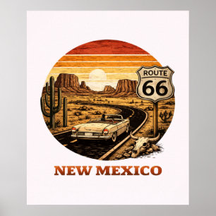 Route 66 New Mexico Wüstenuntergang Retroplakat Poster