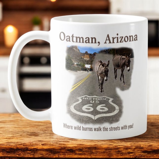 Route 66 Oatman Arizona Burros auf der Straße Kaffeetasse (Matching sides mug)