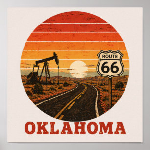 Route 66 Oklahoma Ölfeld Sunset Highway Poster