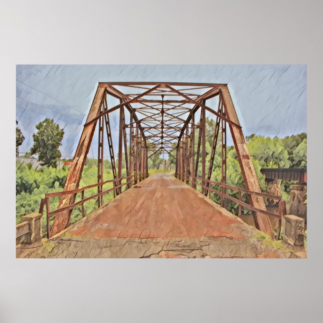 Route 66 Oklahoma Rock Creek Bridge Wasserfarbe Poster (Vorne)