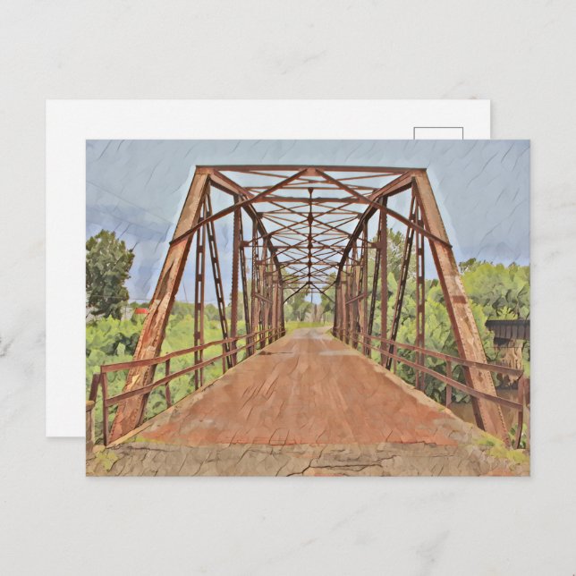 Route 66 Oklahoma Rock Creek Bridge Wasserfarbe Postkarte (Vorne/Hinten)