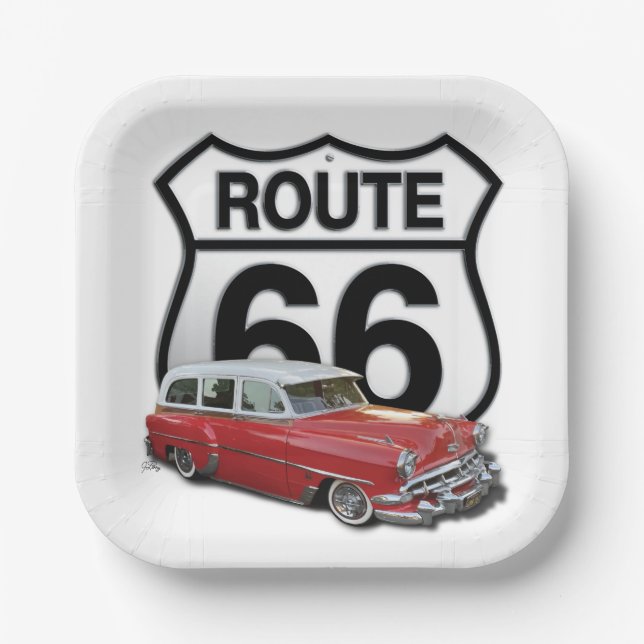 Route 66 Oldtimer Pappteller (Vorderseite)