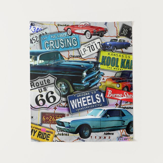 Route 66, Oldtimer, Roadtrips Wandteppich (Vorderseite)