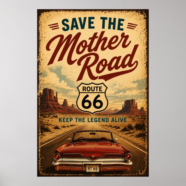 Route 66 Oldtimer-Wüstenstraße Americana Poster (Vorne)